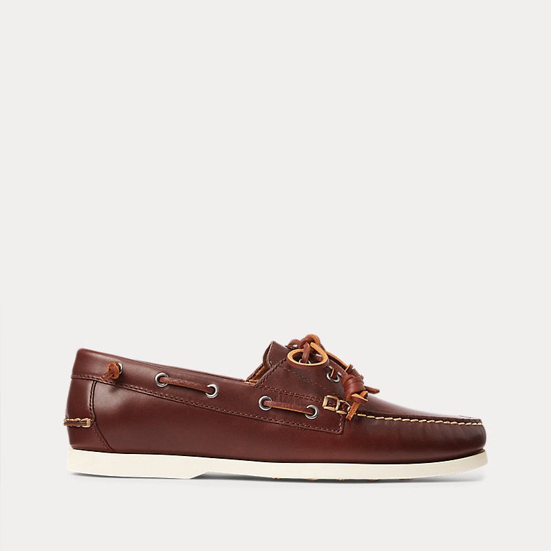 Ralph Lauren Men's Merton Brown Leather Boat Shoes